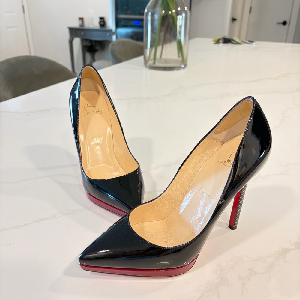 Christian Louboutin Black Patent Heels with Red Soles 37 US7